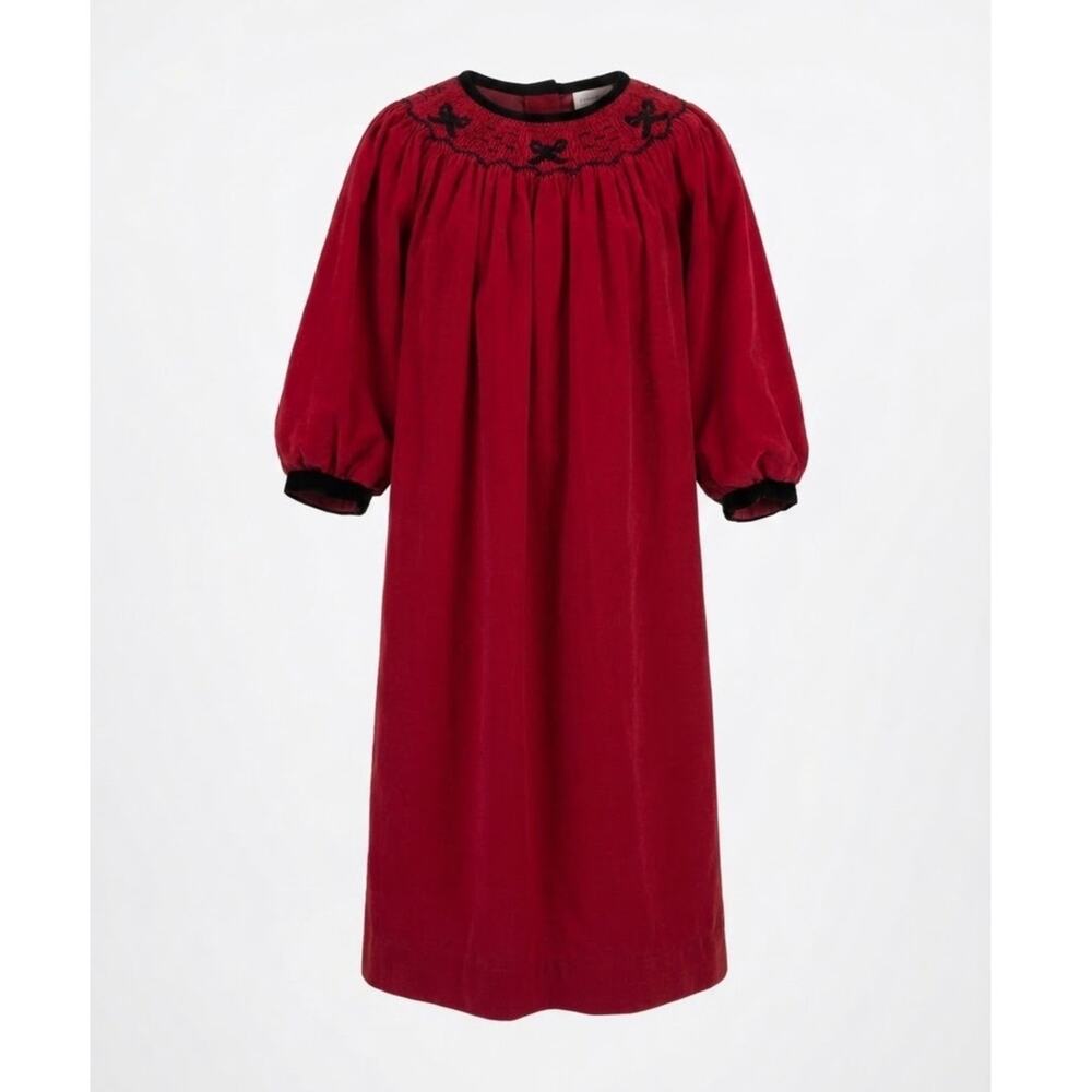 Vintage Royal Child Red Smocked Corduroy / Velvet Dress Size 5 Holiday Heirloom